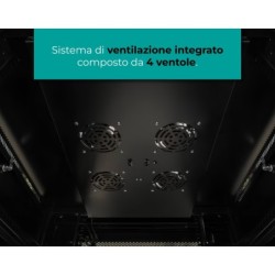 rack a pavimento 42 unità 600x800x2000 mm con 4 ventole, 4 ruote e 4 montanti, laterali removibili, colore nero
