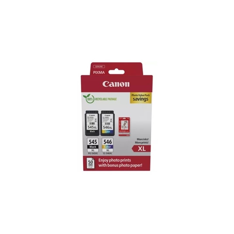 MULTIPACK CANON PG-545XL + CL-546XL + 50FG GP501 8286B011 X PIXMA MG2555S/TS3450/TS3451/TR4650/TR4651