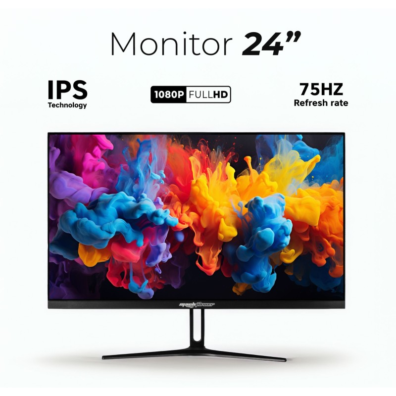 Machpower Monitor LED 24" multimediale Full HD 1920x1080 IPS, 75HZ, 250CD/M2, HDMI+VGA+Audio
