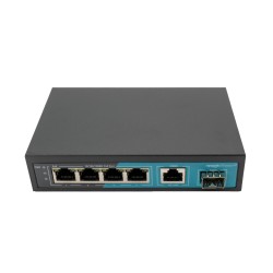 Switch 4 porte gigabit, 1 Porta Uplink Gigabit, 1 Porta SFP, fino a 250 metri, con Funzione VLAN, 65W