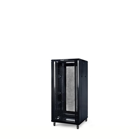 Rack a pavimento 22 unità 600x600x1100 con 2 ventole, 4 ruote e 4 montanti, laterali removibili, colore nero