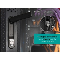 Rack a pavimento 22 unità 600x600x1100 con 2 ventole, 4 ruote e 4 montanti, laterali removibili, colore nero